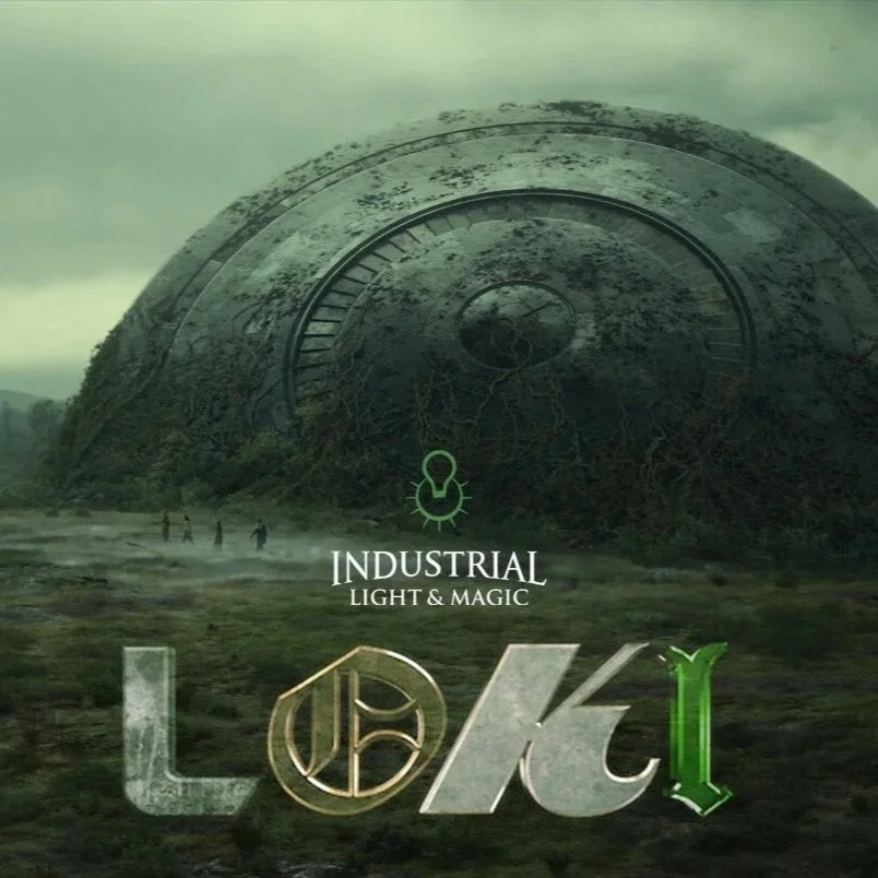 A large, dome-shaped industrial structure covered with moss and vegetation, with a cloudy, greenish sky in the background, and four small figures walking in the foreground. The text on the image reads 'INDUSTRIAL LIGHT & MAGIC' above the word 'LOCK', with the letter 'K' styled with a green, medieval design.