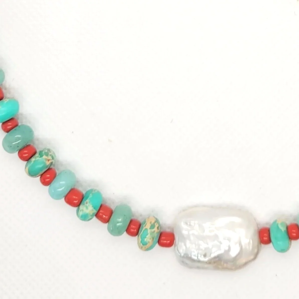 Freshwater Pearl, Blue Howlite & Green Chalcedony Necklace
