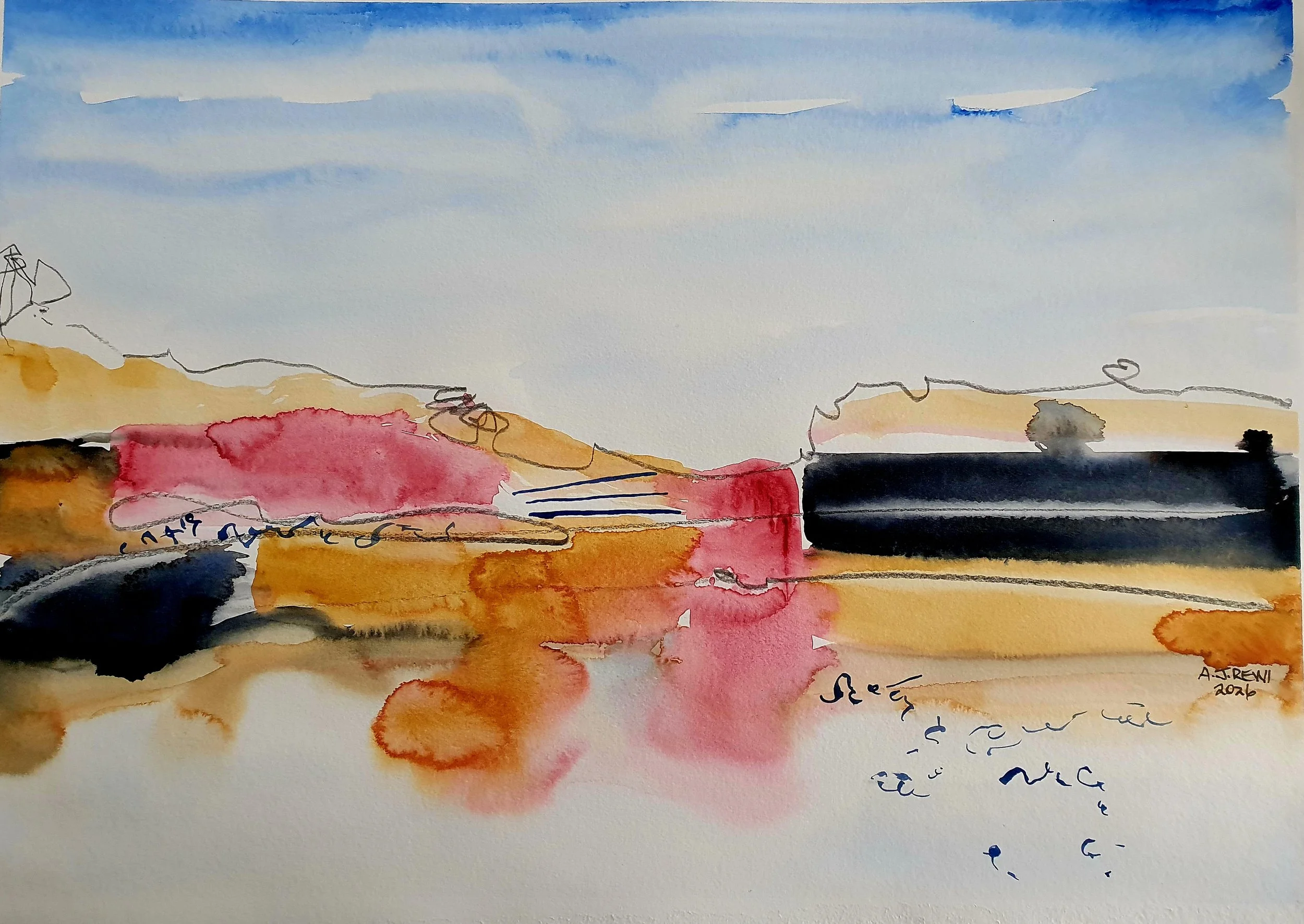 Dry+Hills+with+Shadows.+Pencil+and+watercolour+January+2026.jpg