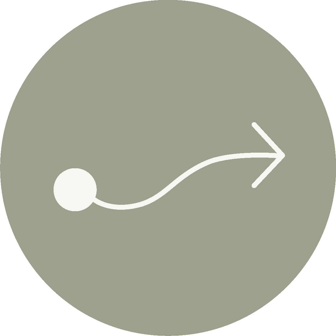 Sage green circular button with a white arrow curving upward to the right.