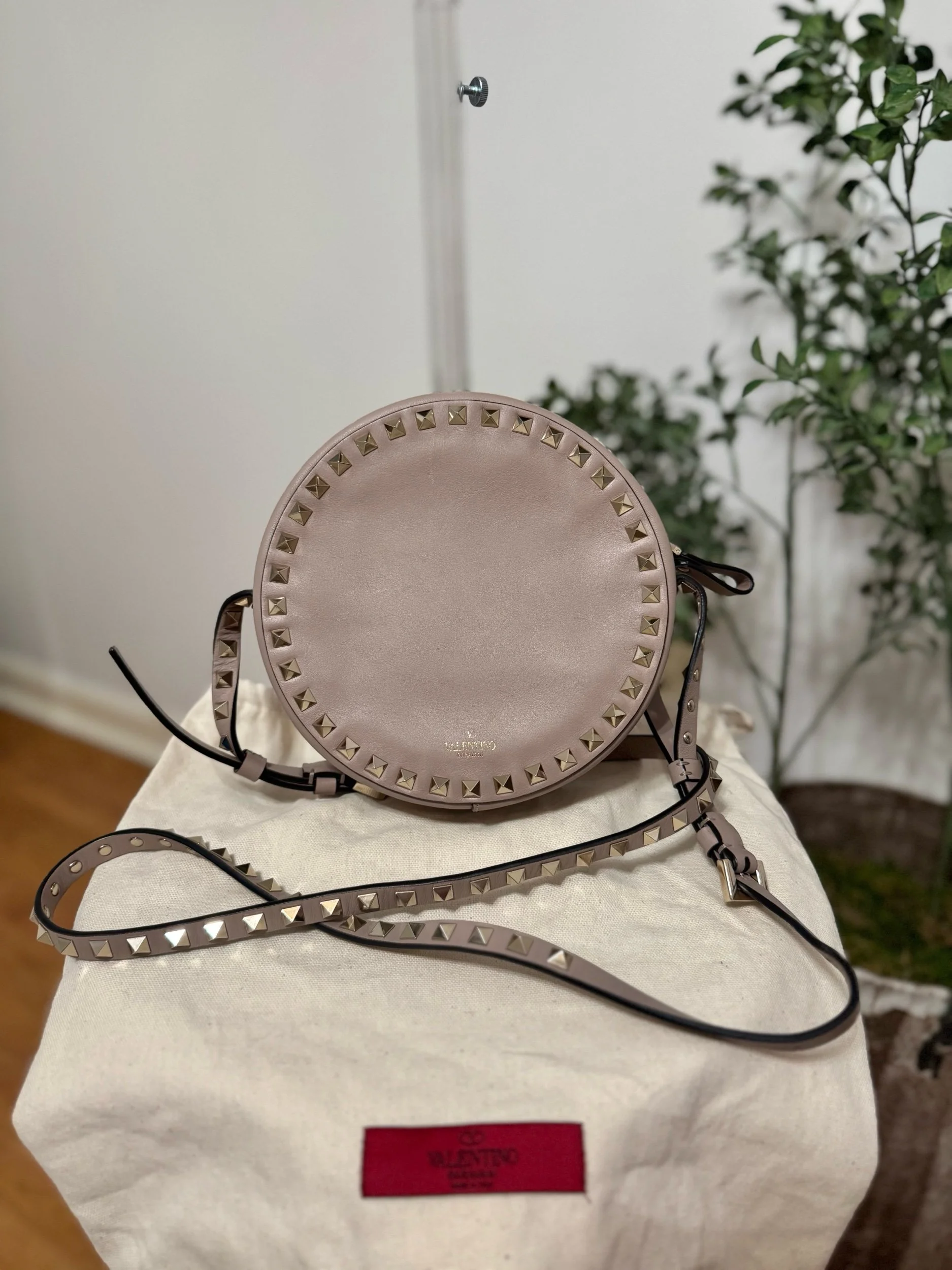 Valentino Poudre Calfskin Leather Rockstud Round Crossbody Bag