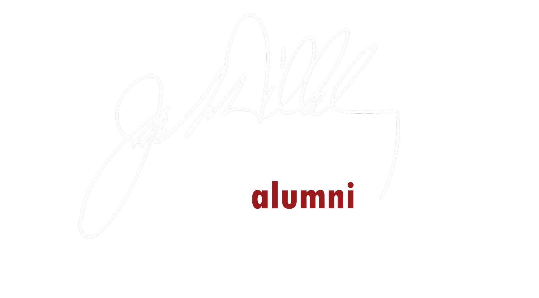 Logo for the ASDOH alumni symposium featuring a stylized handwritten signature and text in white and red on a black background.