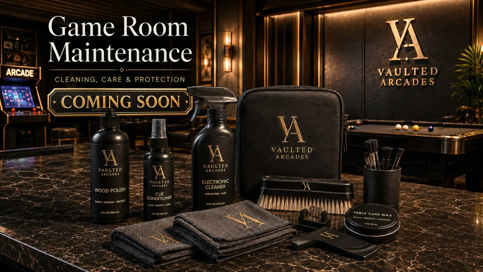 Game room cleaning, care and protection products — coming soon