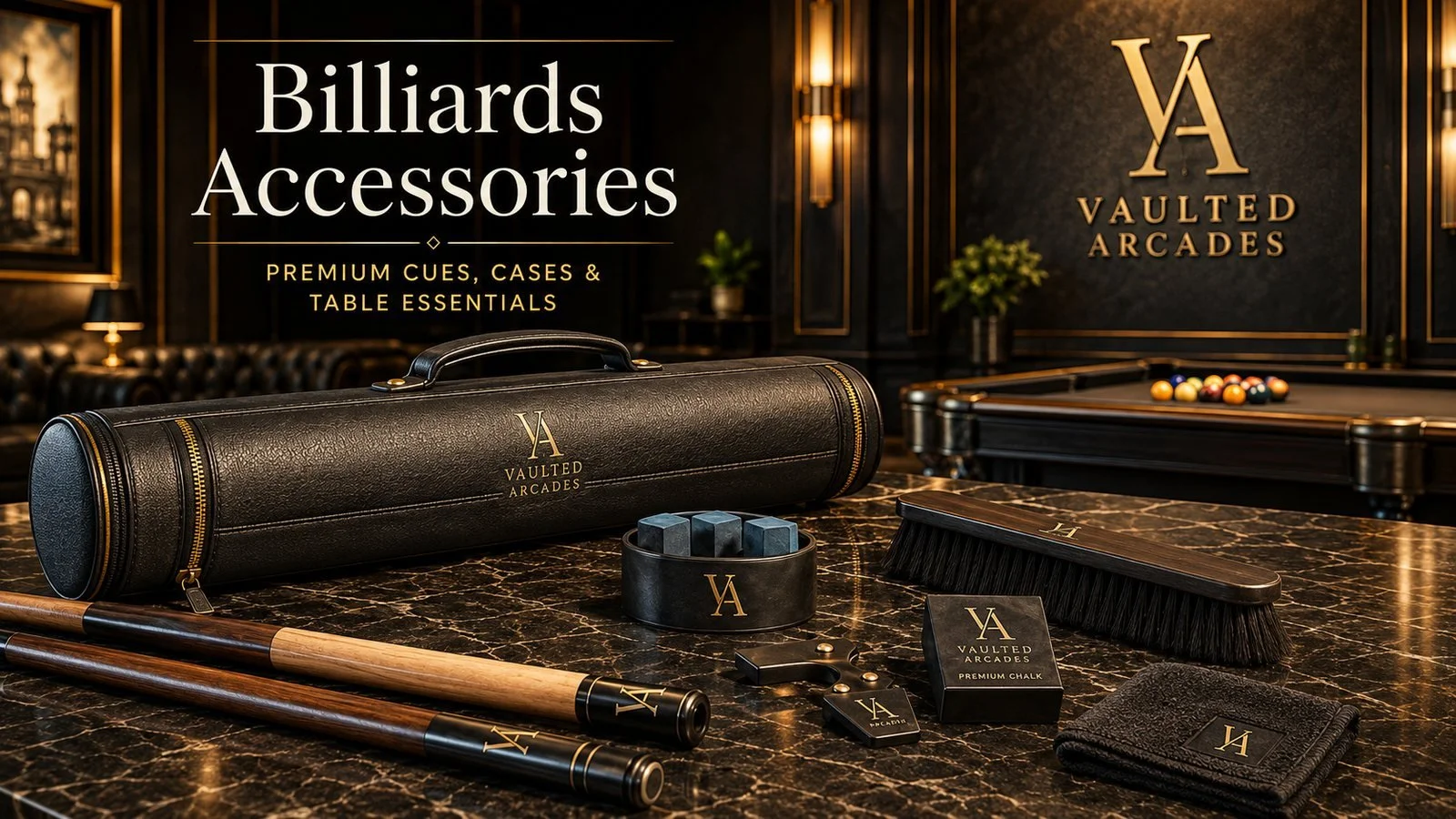 Premium billiards cues, cases and table accessories