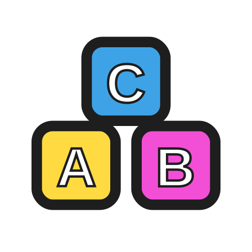 Three colorful children's alphabet blocks with the letters A, B, and C on a black background.