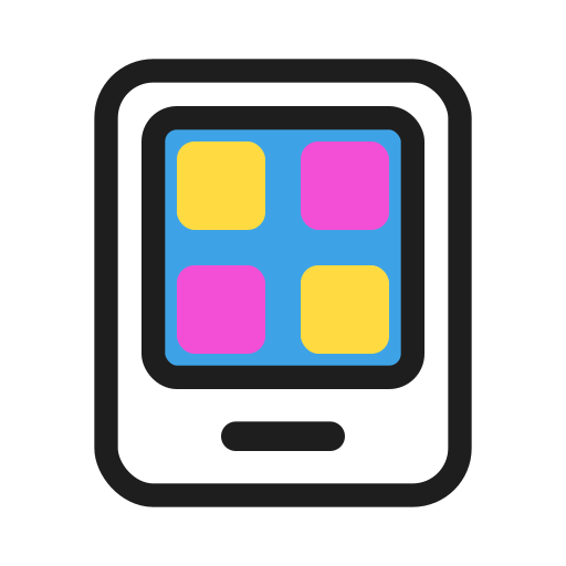 Icon of a smartphone with a colorful grid of four app icons on the screen.
