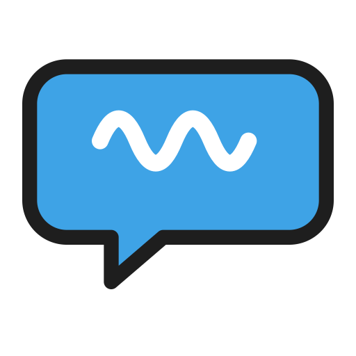 Speech bubble icon with a blue background and white wavy line inside