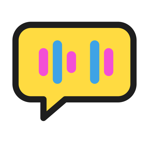 Speech bubble icon with colorful vertical lines representing sound waves.