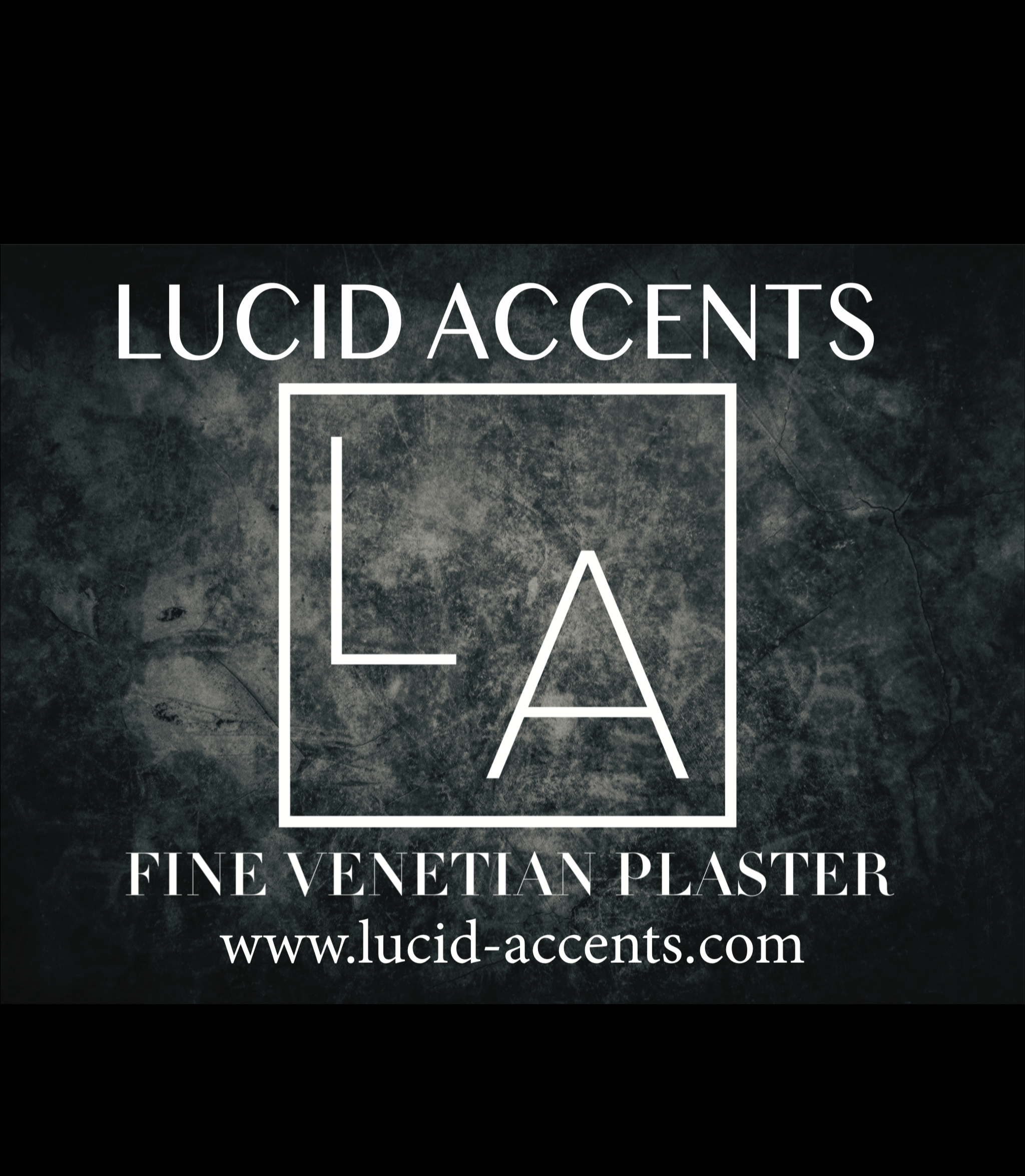 Black background with white text displaying the LDIA logo, the words "FINE VENETIAN PLASTER," and the website address www.lucid-accents.com.