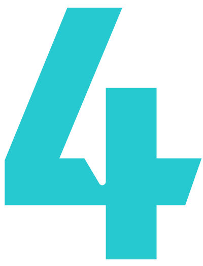 Großes, hellblaues Logo mit der Zahl 4 auf schwarzem Hintergrund.
