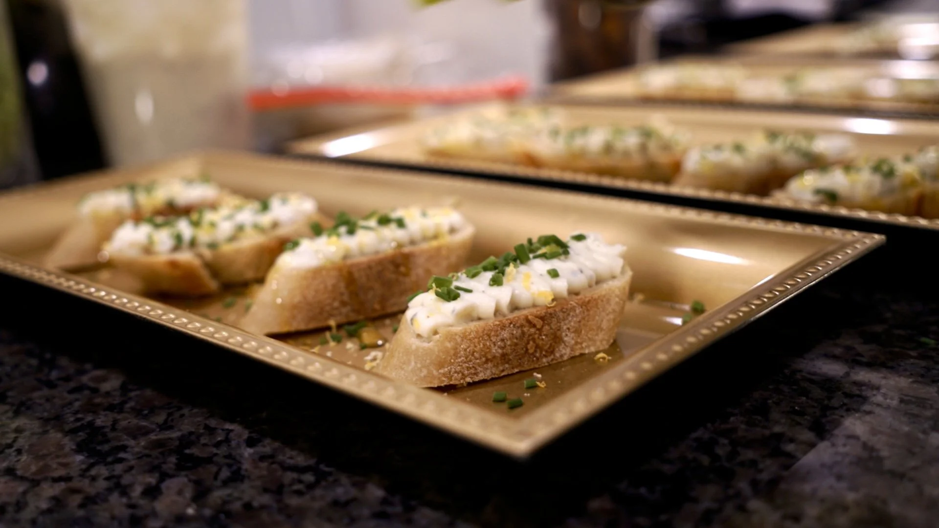 Egg salad crostini appetizers by Chef Kaye - passed hors d'oeuvres for corporate catering and private events in Dallas by The Culinary Gallery
