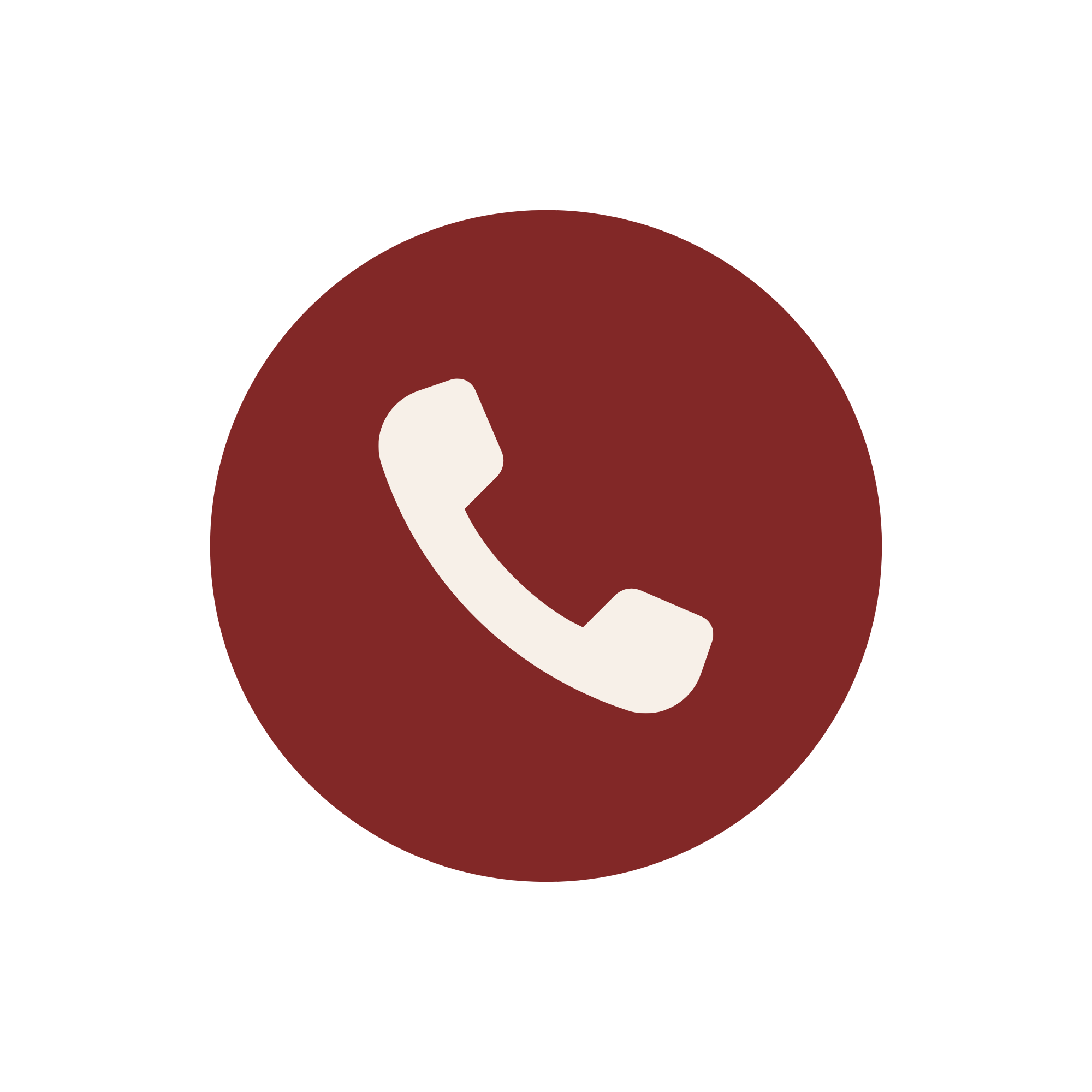Icon of a white telephone receiver on a red circular background.