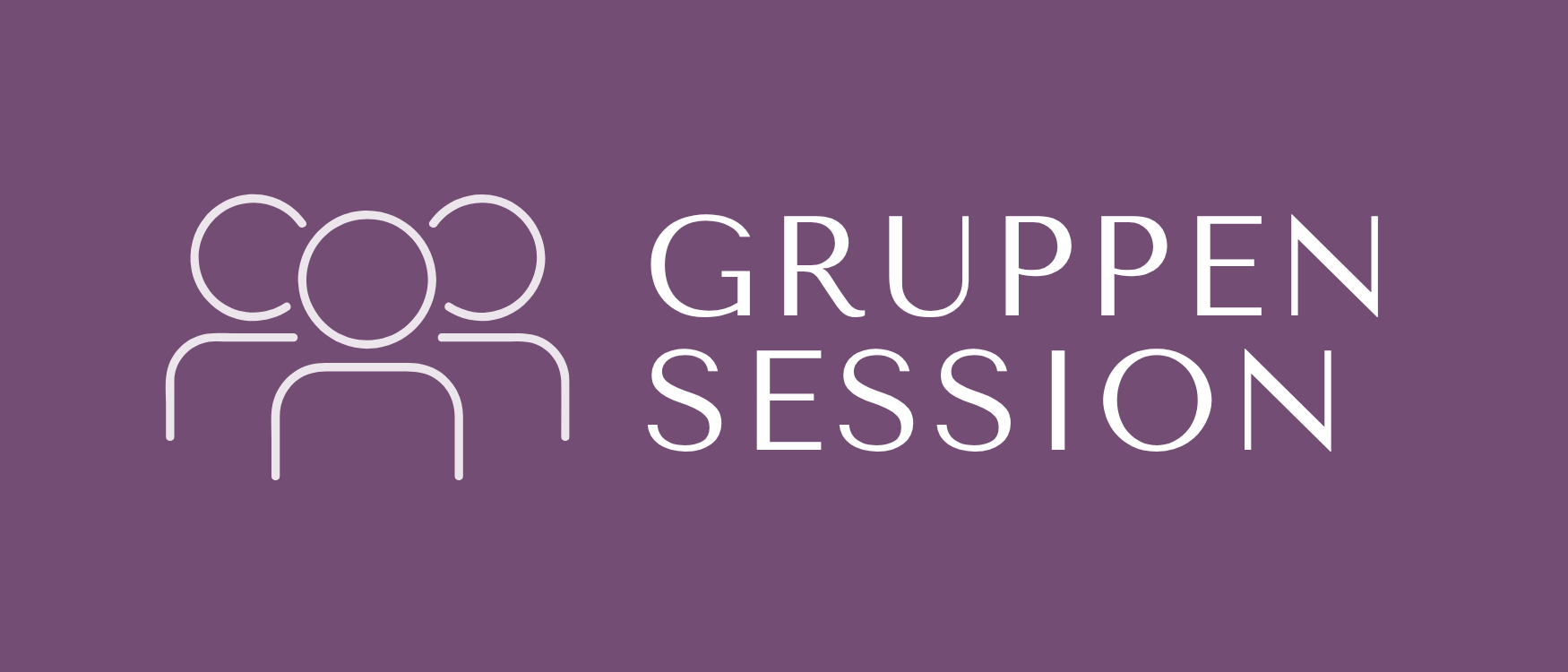 Grafik mit drei stilisierten Personen und dem Text 'Gruppen Session' auf lila Hintergrund.