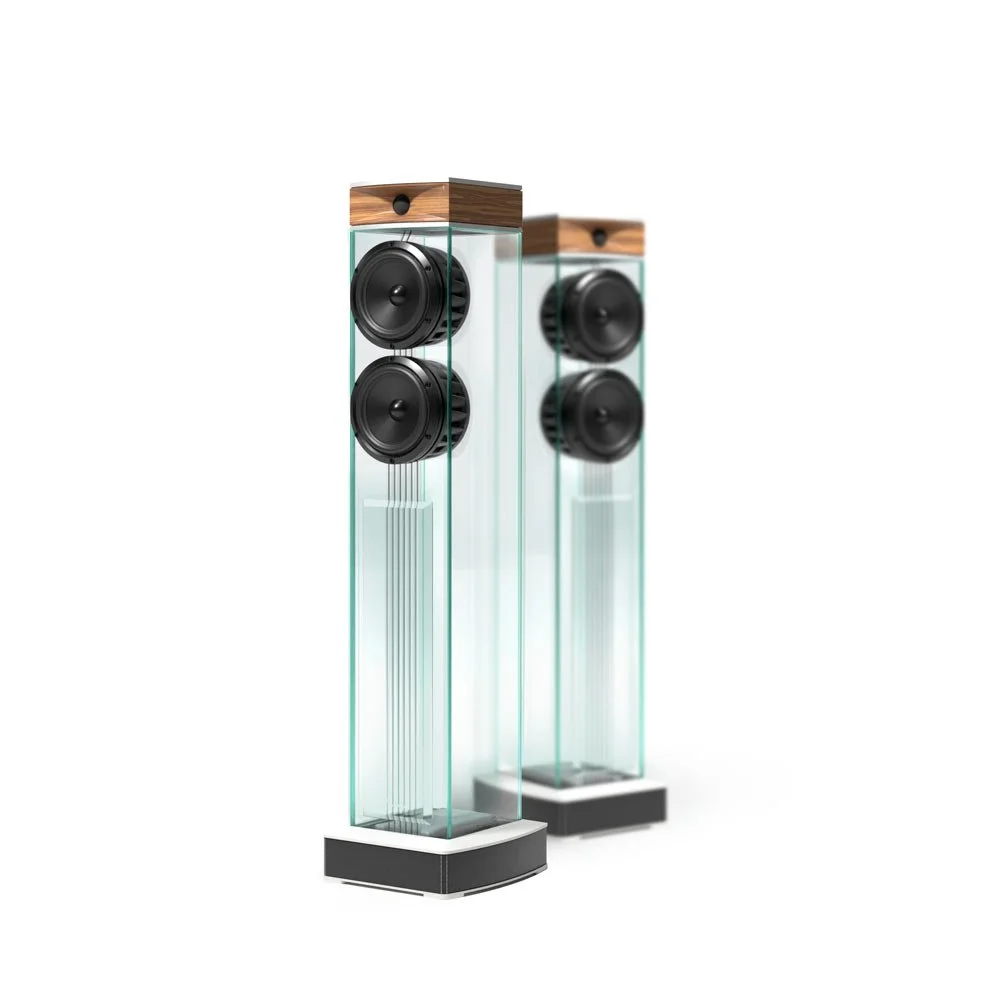 Waterfall Audio,Niagara XT1.  Glas Standlautsprecher. Mit Buche Hochtonhorn. 3 Wege Glaslautsprecher