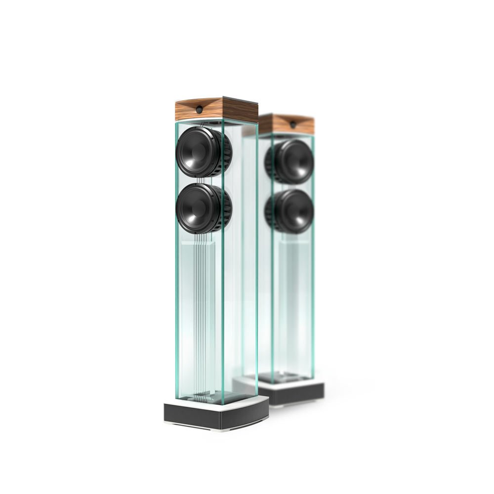 Waterfall Audio,Niagara XT2.  Glas Standlautsprecher. Mit Buche Hochtonhorn. 3 Wege Glaslautsprecher