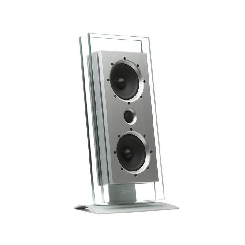 Waterfall Audio, Elora. Glas Wand oder Regallautsprecher. Glaslautsprecher in einem modernen Design.