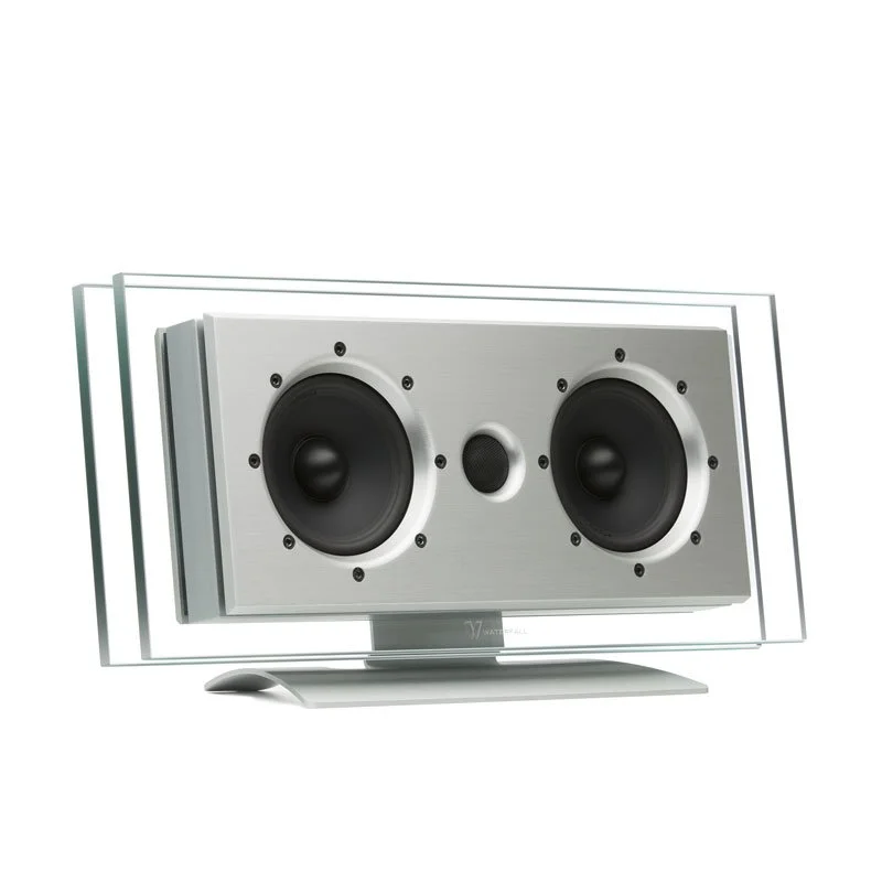 Waterfall Audio, Elora. Glas Wand oder Regallautsprecher. Glaslautsprecher in einem modernen Design.