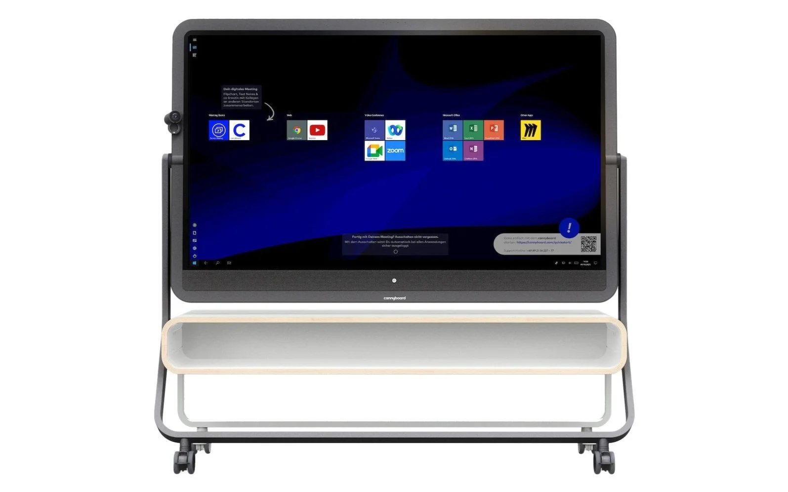 Interaktiver Smartboard mit Rollen auf einem weißen Rollwagen