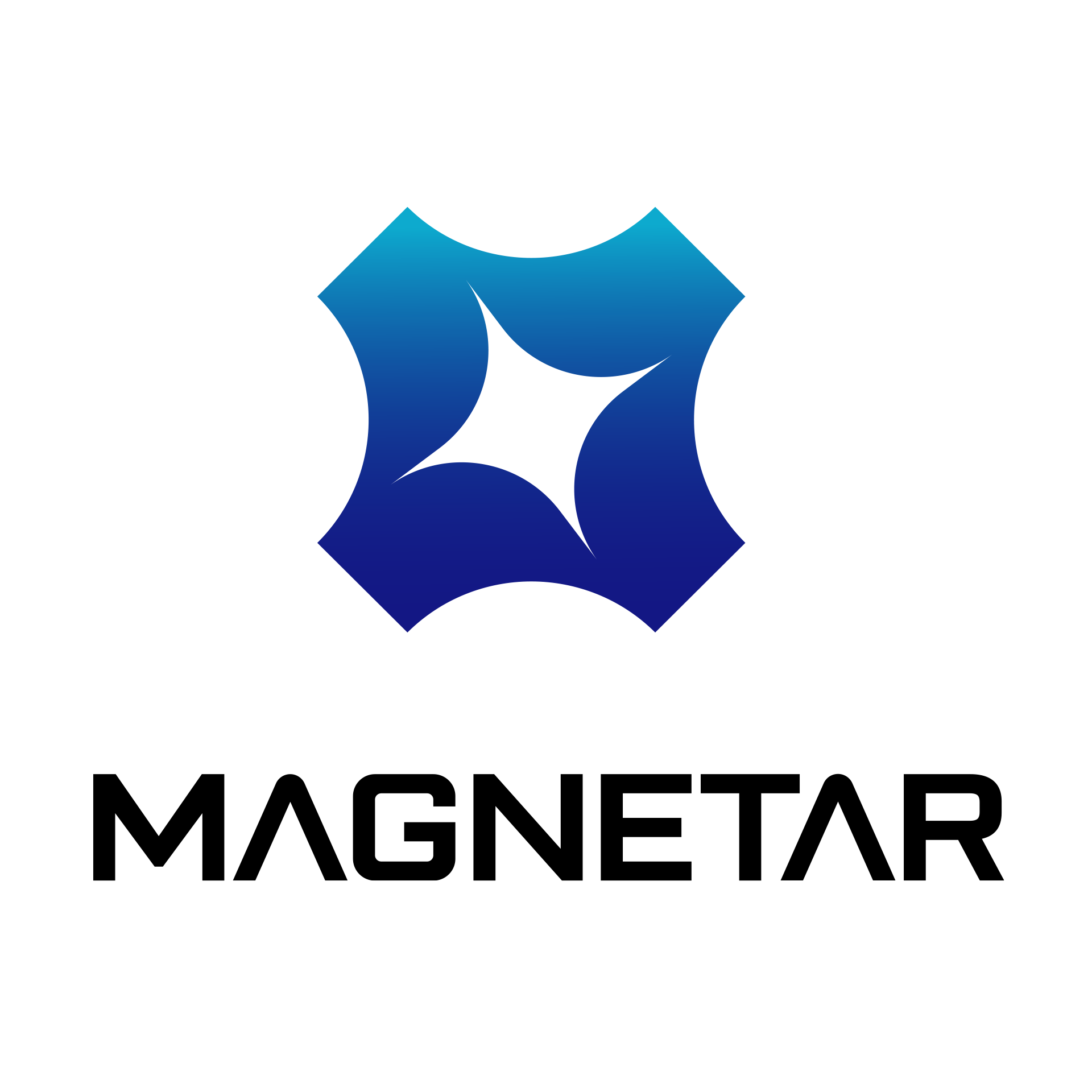 Das Bild zeigt ein Logo mit einem blauen, geometrischen, sternförmigen Design über dem schwarzen Schriftzug 'MAGNETAR' auf weißem Hintergrund.