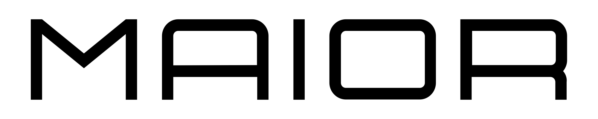Schwarz-weißes Logo der Marke "MAIOR". Liftsysteme aus Italien