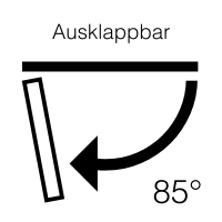 Diagramm eines heben- und klappbaren Gegenstands mit 85-Grad-Winkel.
