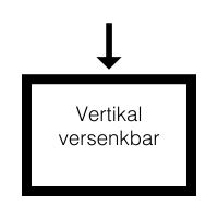 Ein Rechteck mit der Aufschrift 'Vertikal verschiebbar' und einem Pfeil nach unten darüber.
