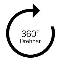 Symbol eines rotierenden Kreises mit dem Text '360° Drehr' darunter.