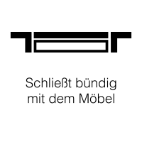 Hinweisschild mit der Aufschrift 'TISR' und dem Text 'Schließt bündig mit dem Möbel'.