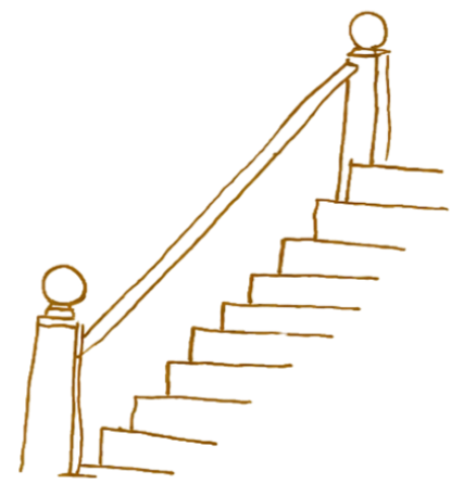 A hand-drawn stairway (upwards) in gold, representing "Advising"