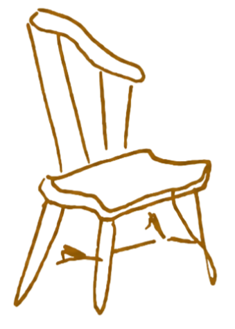 Line drawing of a wooden chair with a high backrest and four legs.