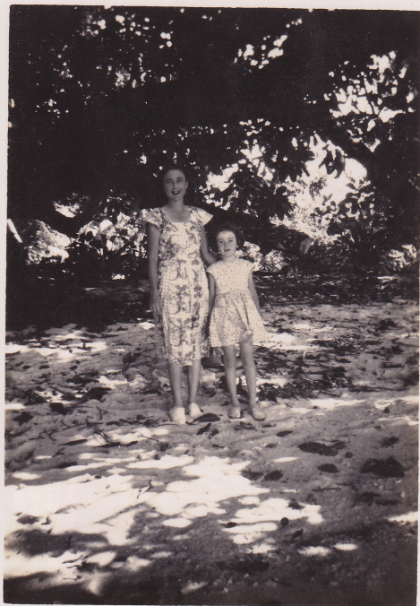 Veronica (Girlie) and Patricia Towner on the beach in Kavieng