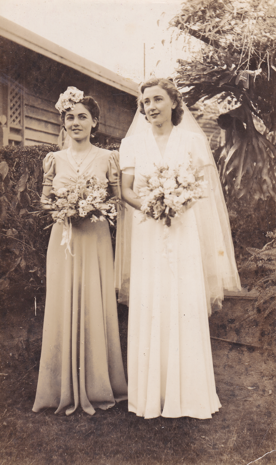 Pauline Baker and Veronica Towner (Girlie Baker), at Girlie's wedding, 4 October 1941 in Bauple