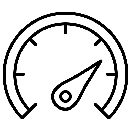 A black and white symbol of a speedometer, symbolising the fast speed of the service