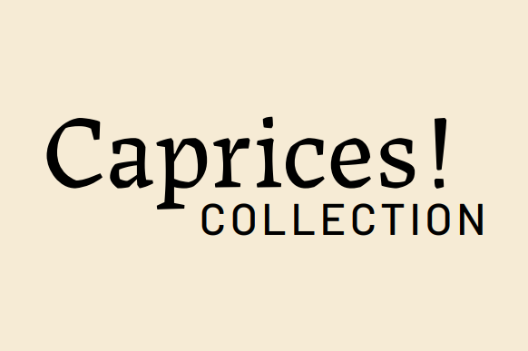 Logo avec le texte "Caprices! COLLECTION" en noir sur un fond beige.