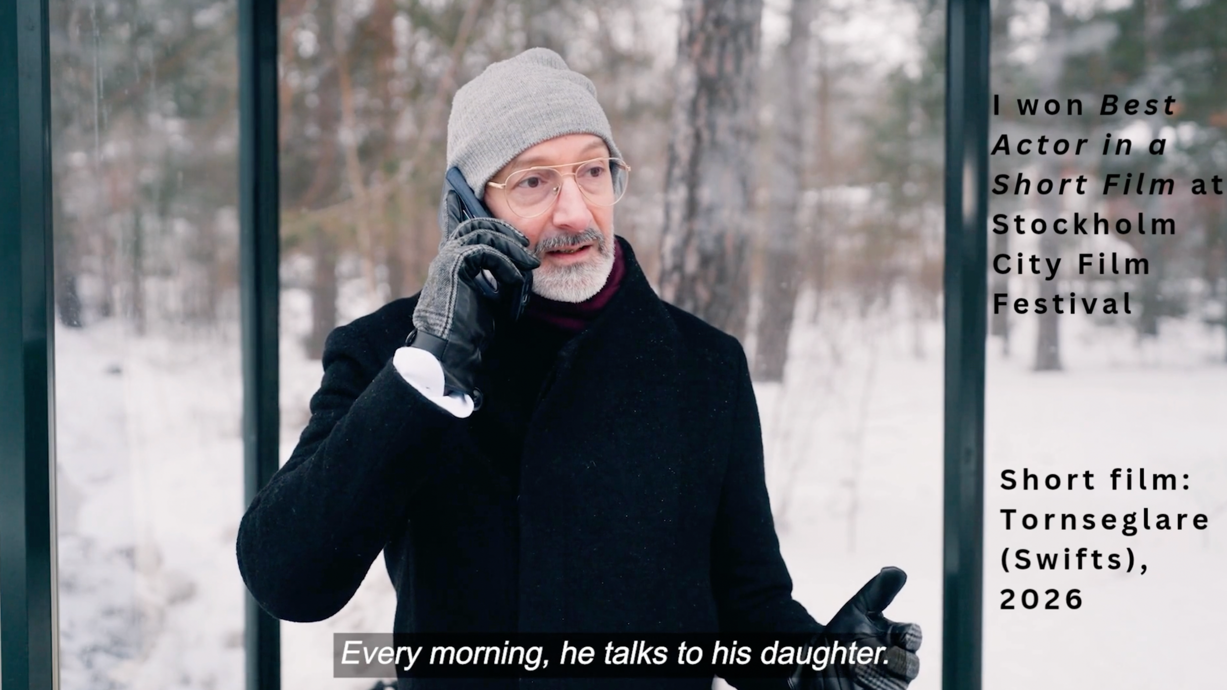 Award-winning British actor in Stockholm, Sweden. Miles Avison