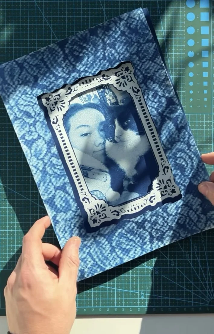 Blue cyanotype print created during a Great Space photography workshop