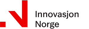 Logo for Innovasjon Norge med en rød V-form og svart tekst