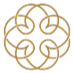 Ein abstraktes, symmetrisches Design mit goldenen und grauen Elementen.