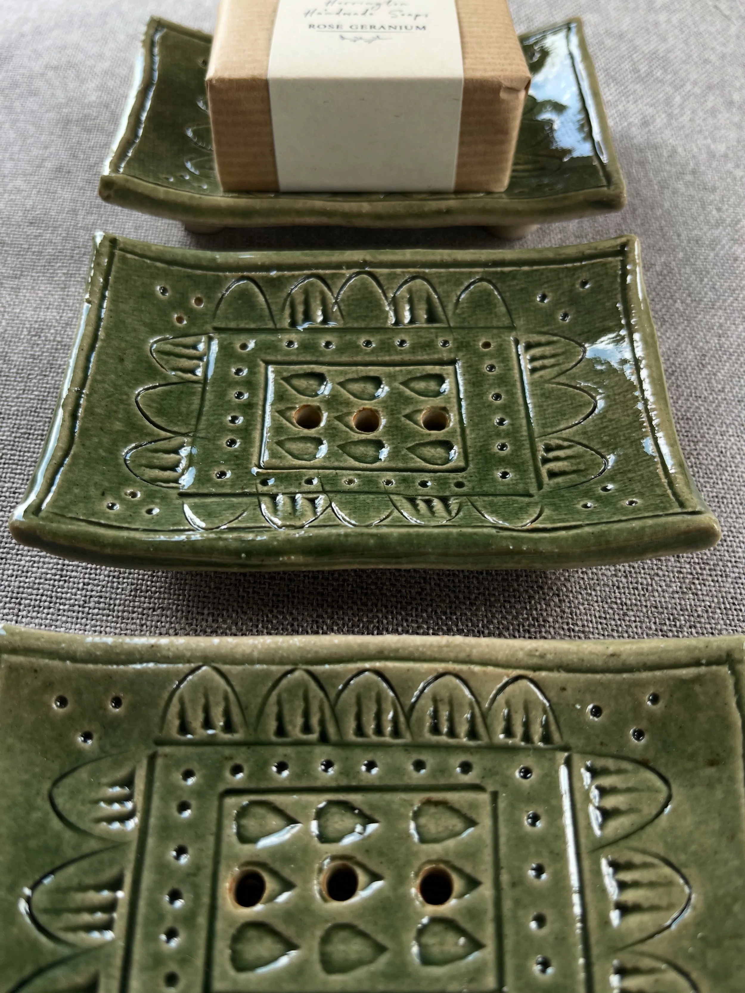 Stoneware soap dish.