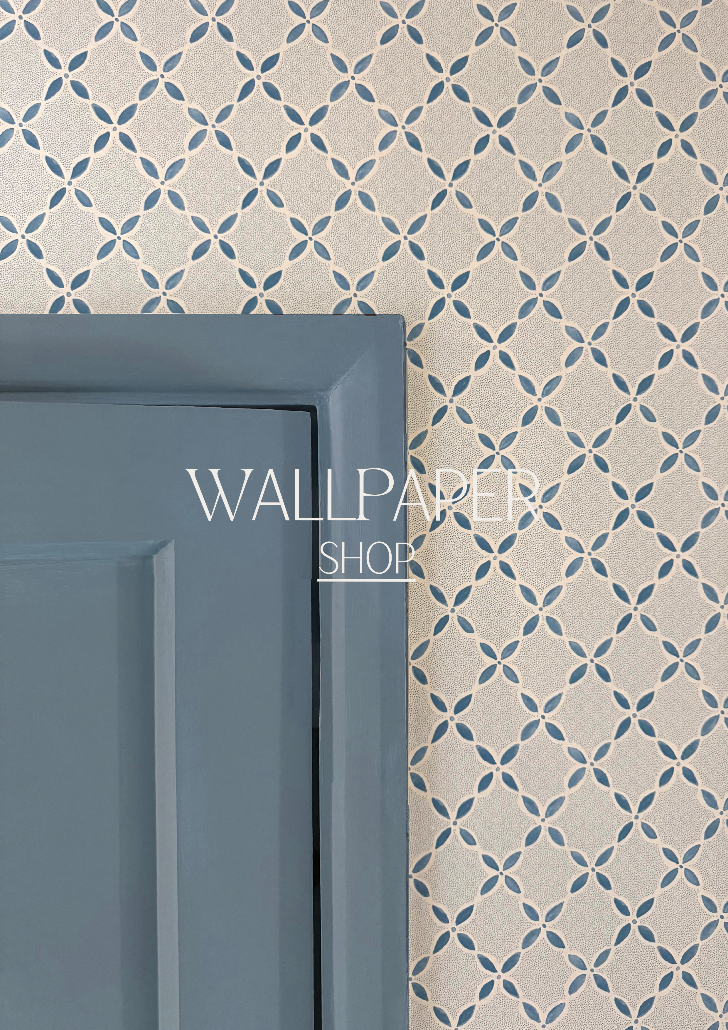 Lattice Leaf Wallpaper and Blue door