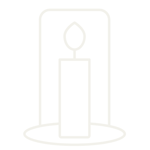 Dibujo simple de una vela encendida en un soporte circular.