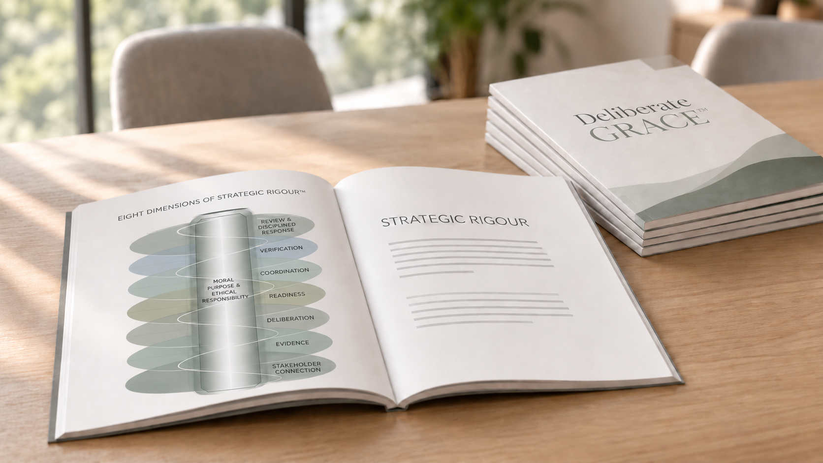 Deliberate GRACE booklets and an open strategic rigour resource on a wooden table.
