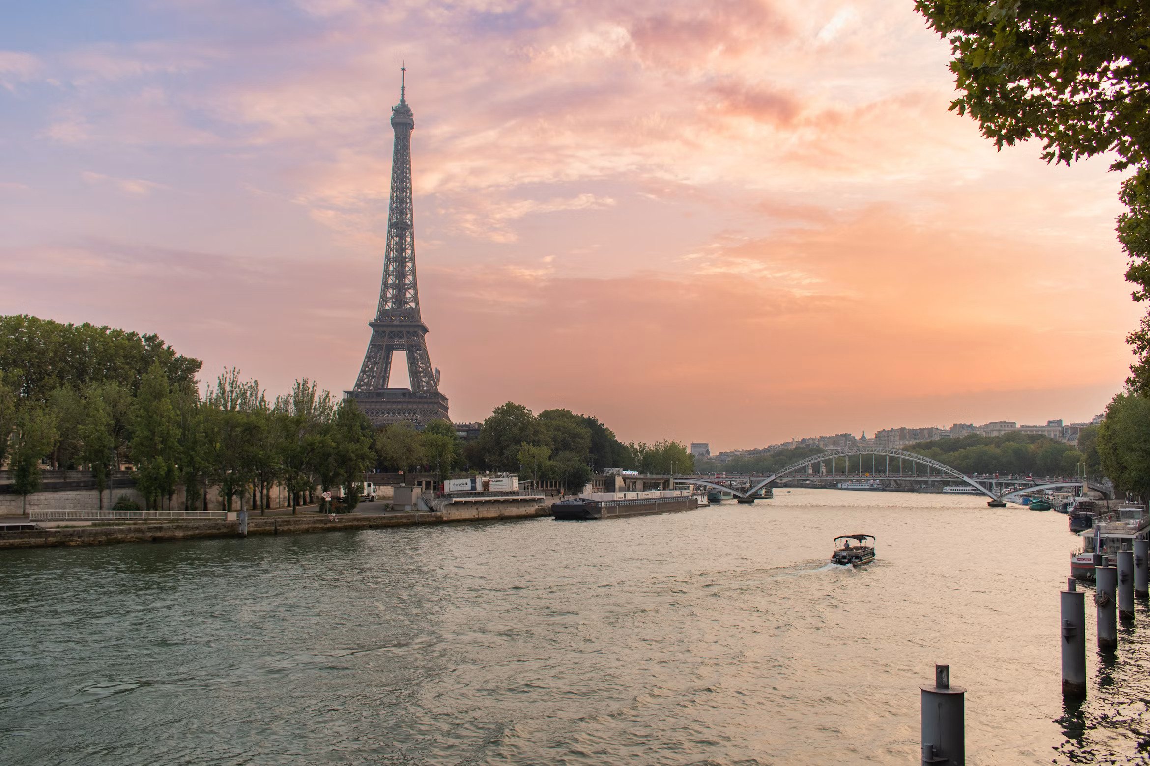 Eiffel Tower at sunset over Paris