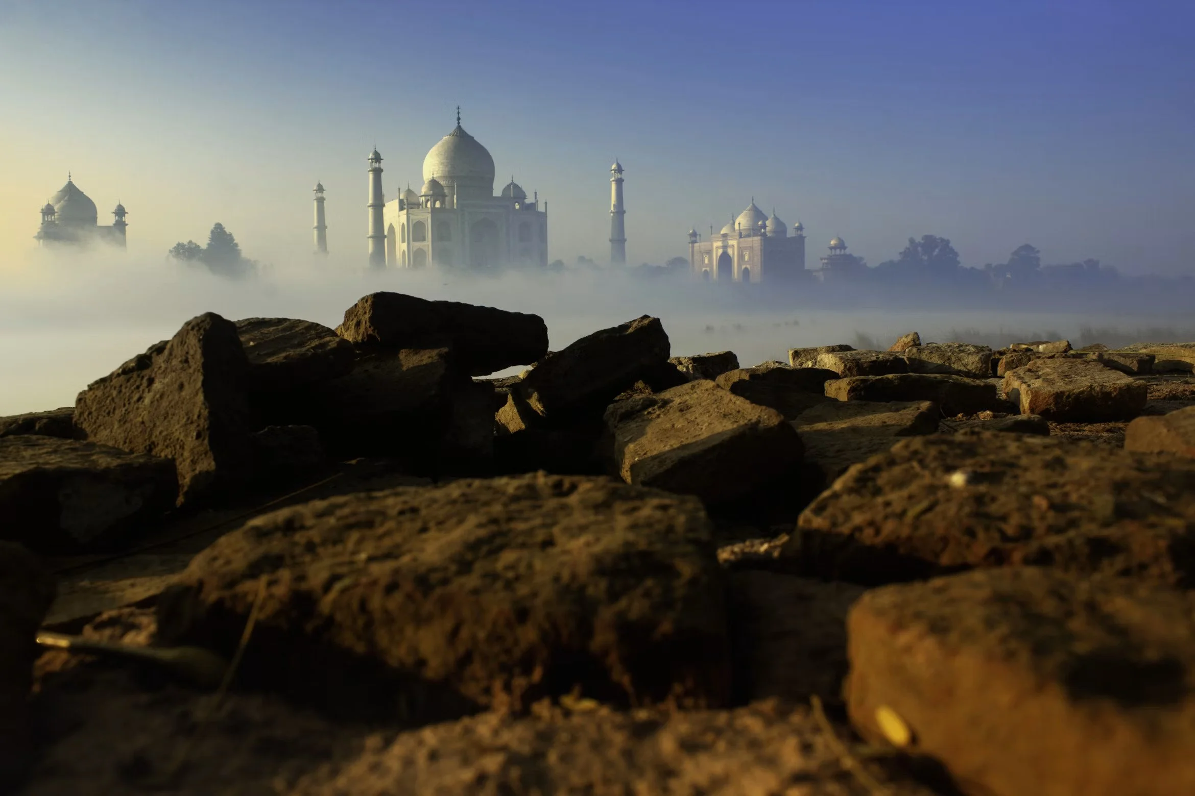 Taj Mahal emerging from morning fog