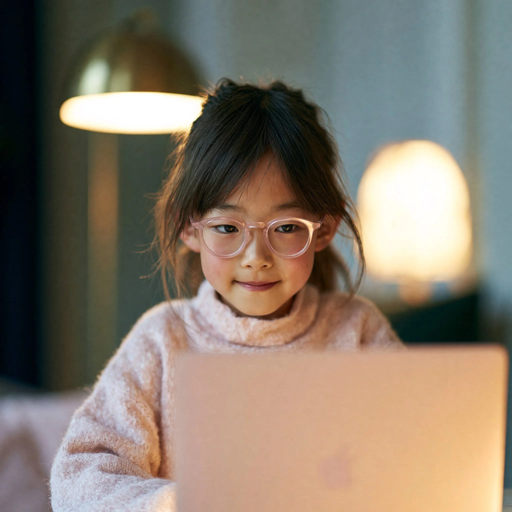 Young student using a laptop for an online lesson at home.