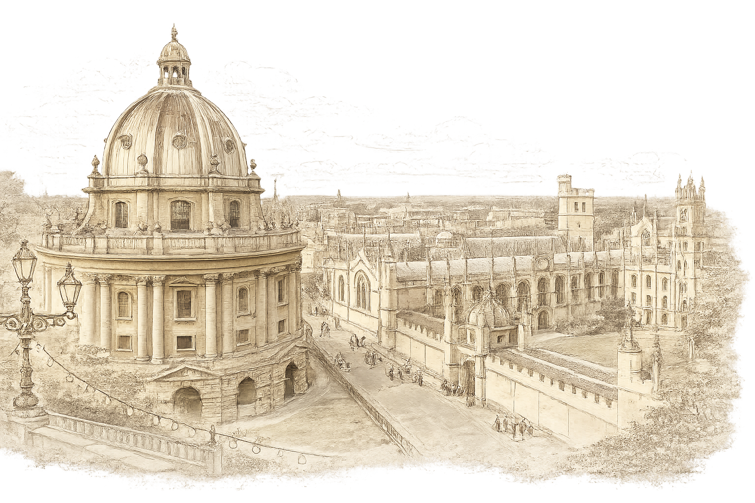 background image of historic university building with a large domed roof and classical stone architecture.