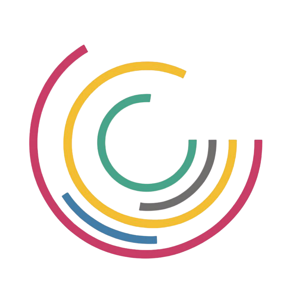 Jessie Cunnett's logo - colourful concentric semi-circles forming a modern design.