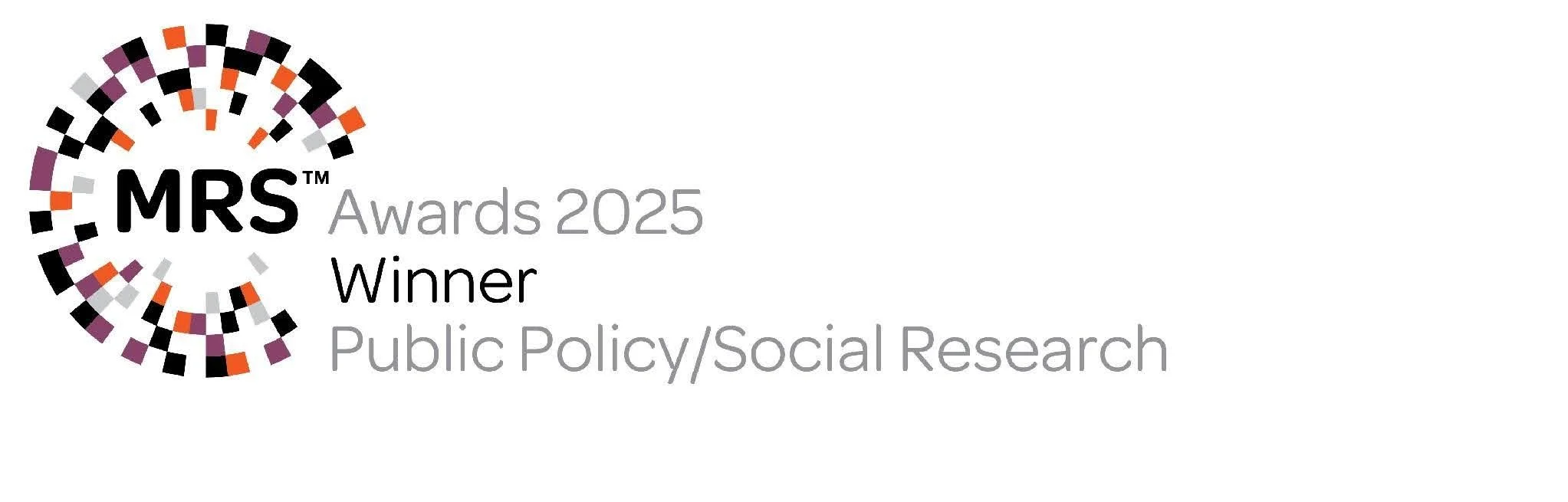 MRS Awards 2025 logo, with text indicating it is a winner in Public Policy/Social Research.