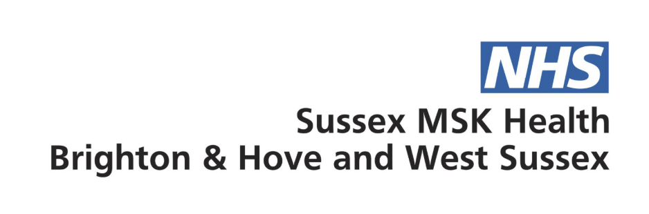 NHS Sussex MSK Health logo with text for Brighton, Hove, and West Sussex.