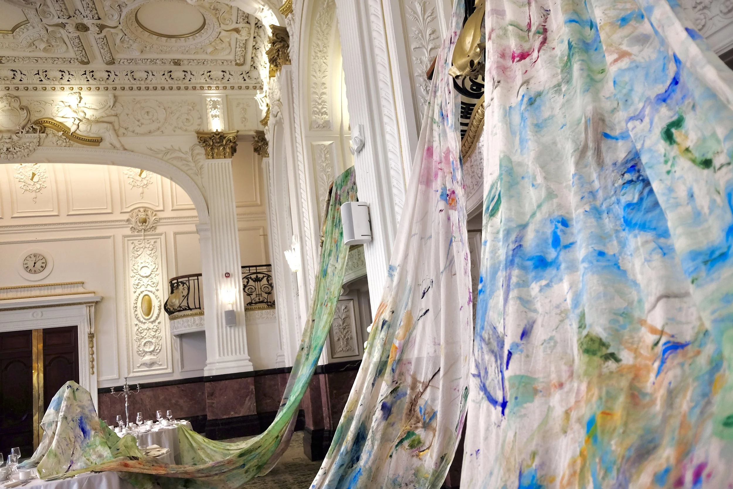 The painting installation in the ballroom